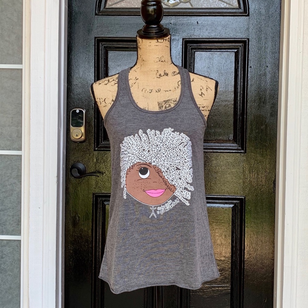 Signature gray racerback women's Curlie Gurlie Tee